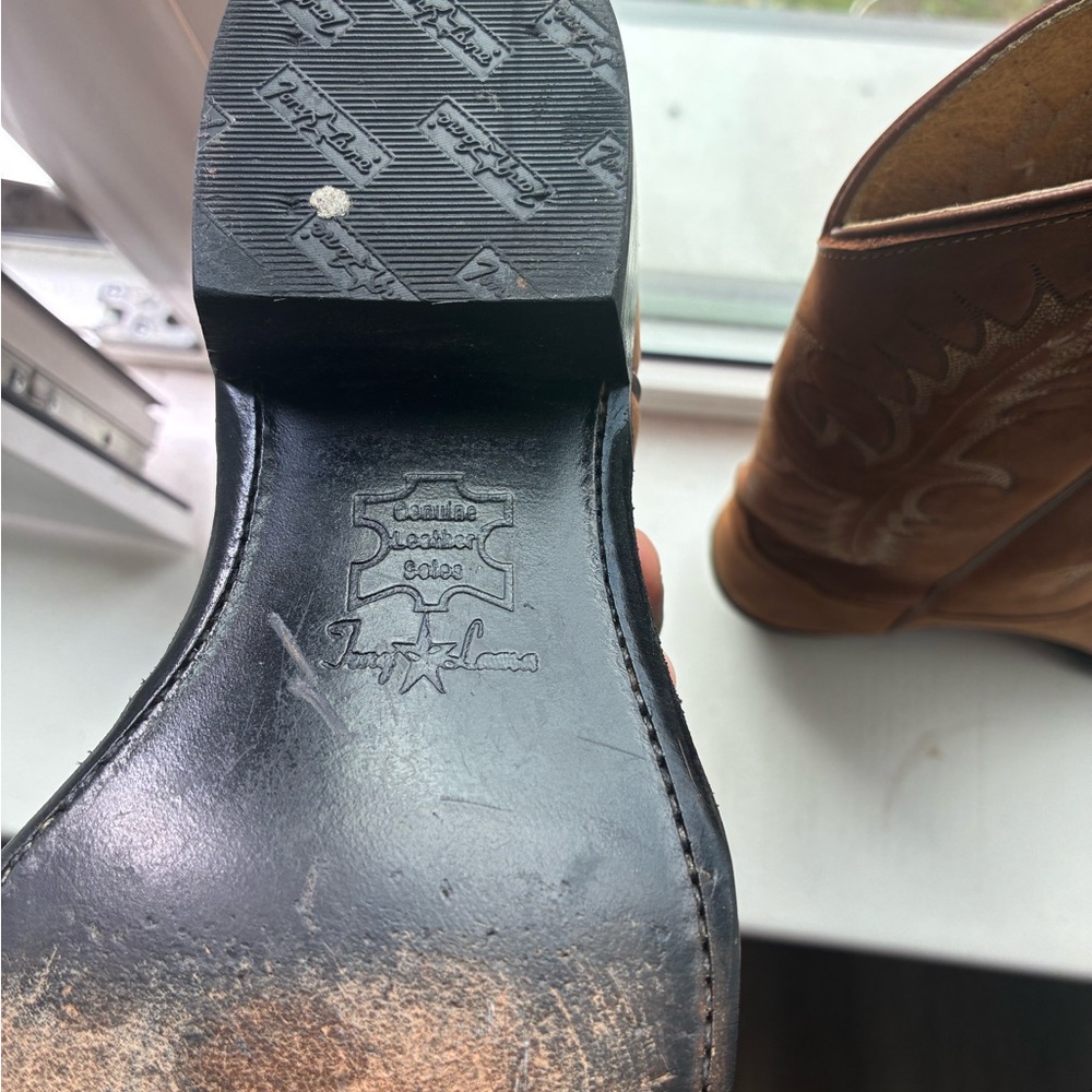 Tony Lama Tan/Brown Western Stitch-Pattern Boots - Picture 4 of 4